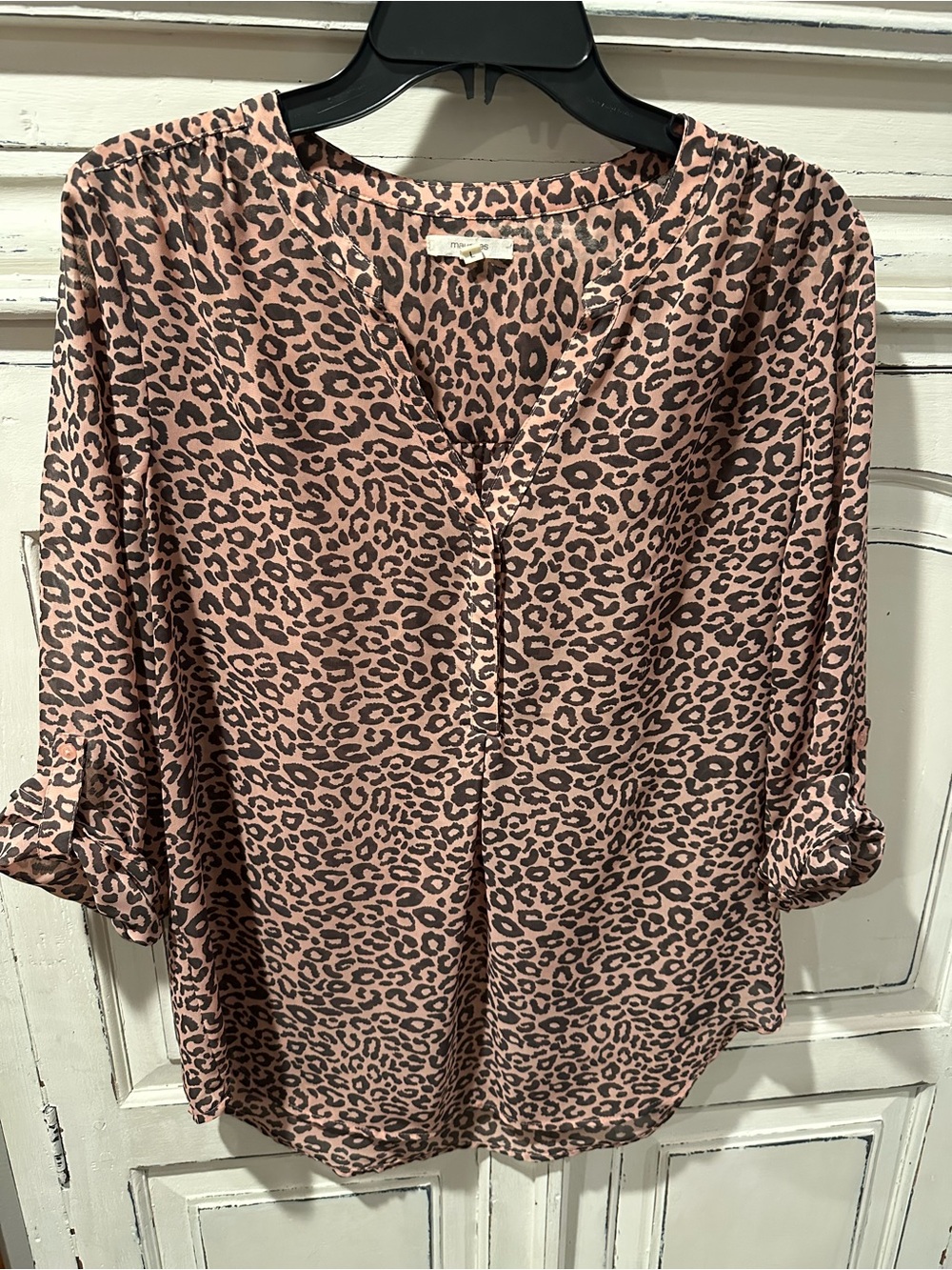 Maurice’s Leopard Print Roll-Sleeve Blouse - Pink